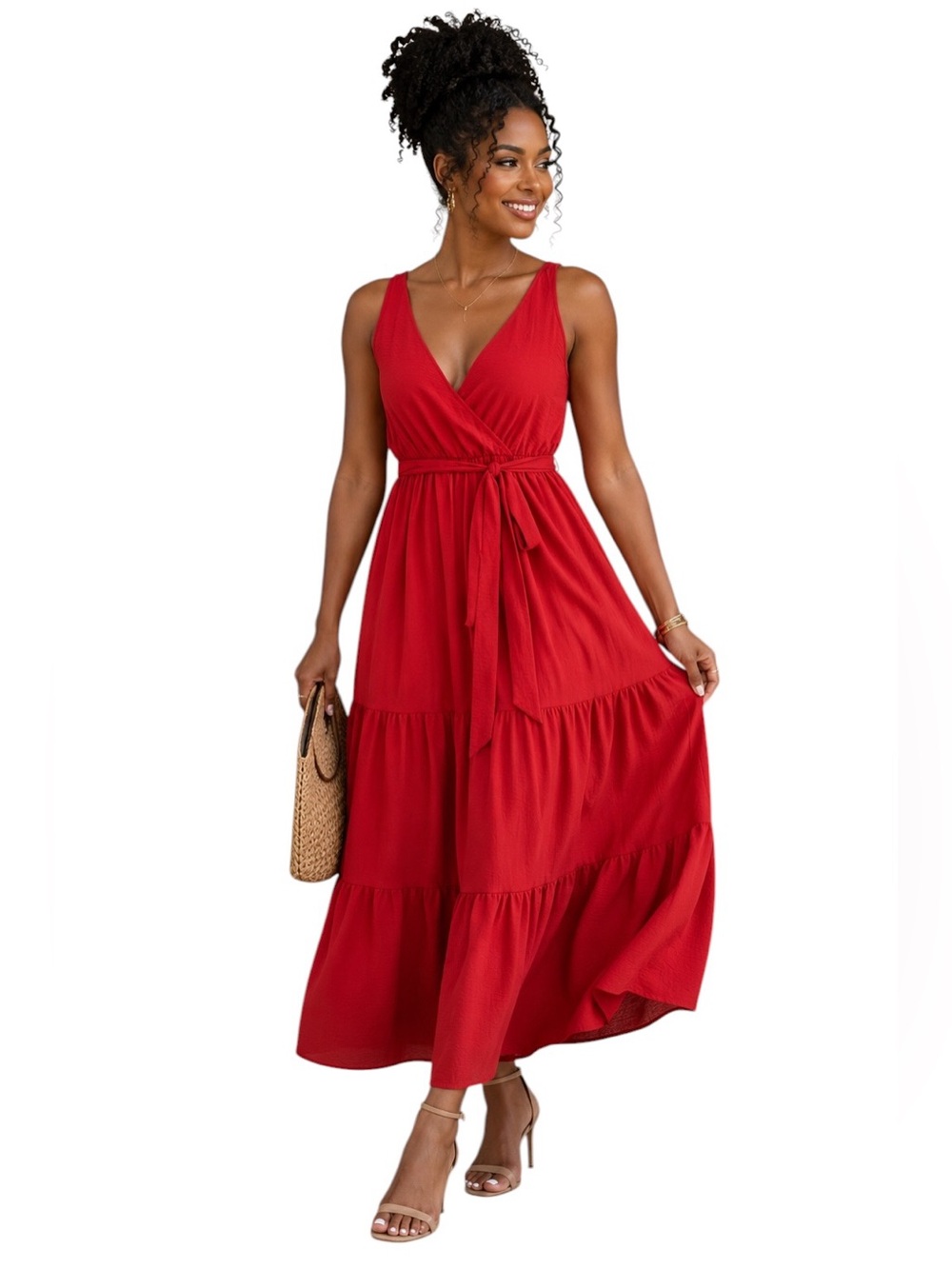 MIA ROSE Sleeveless Tiered Maxi Dress Red Women’s Size Medium NWT